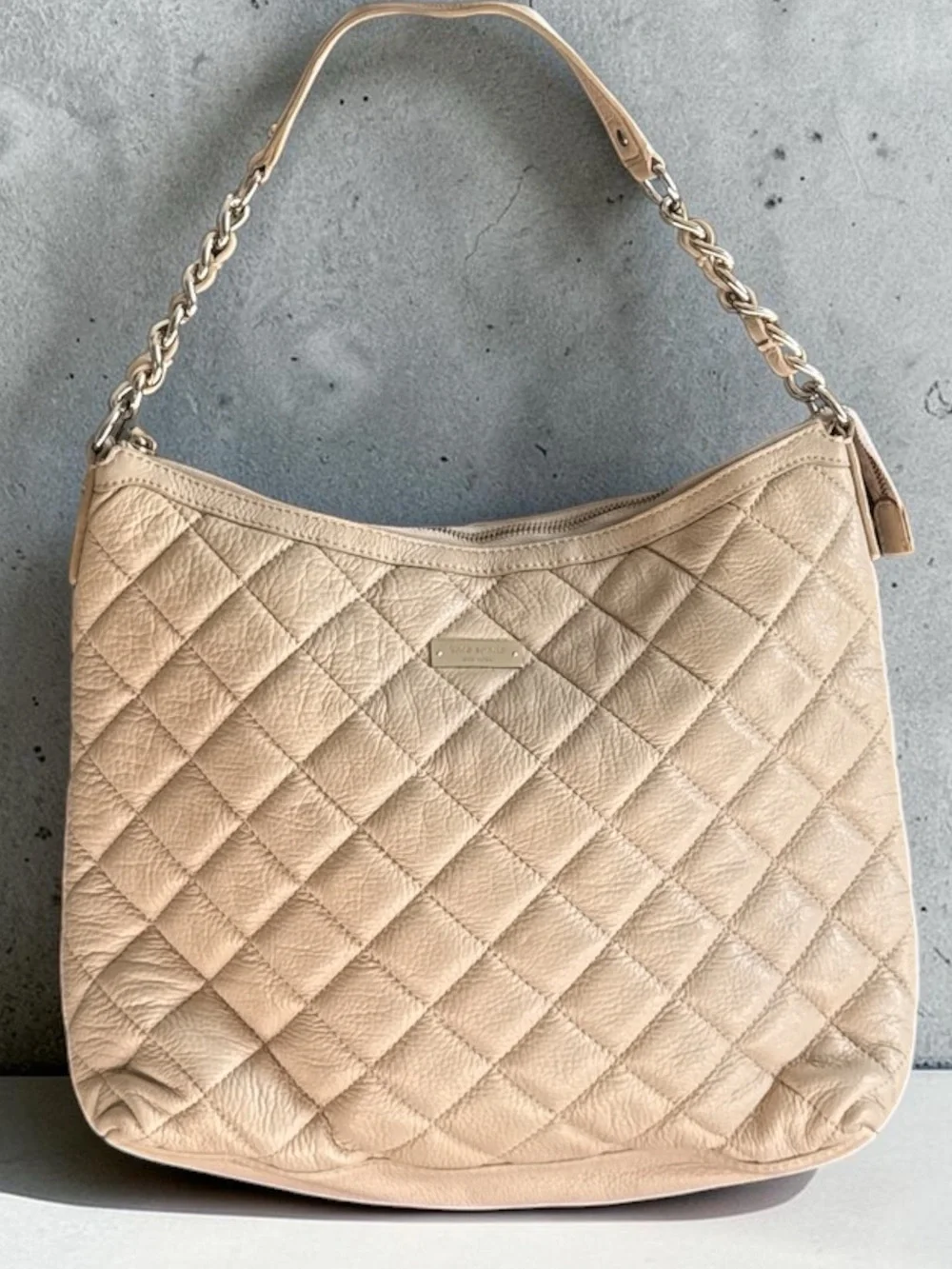 Kate Spade Beige Quilted Leather Chain Shoulder Hobo Bag